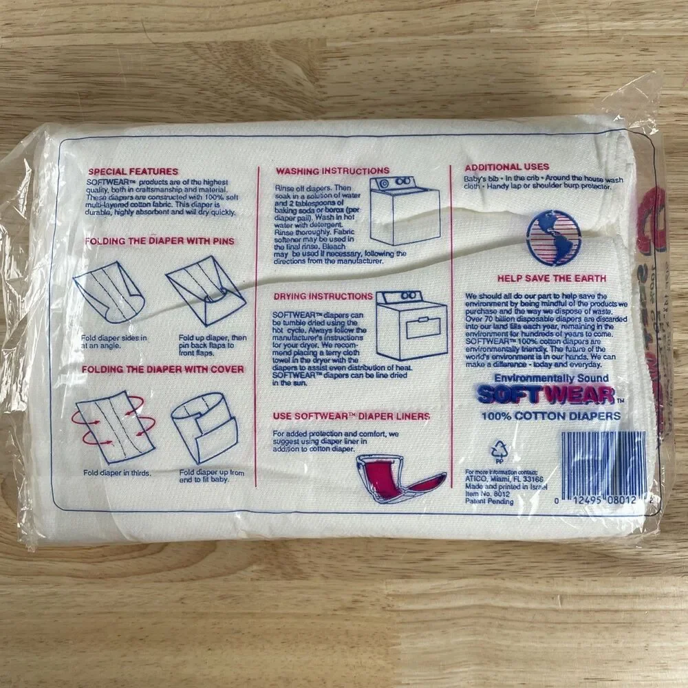 VTG Cloth 100% Cotton Diapers Birdseye Prefolded 14.5x20.5” 3 Layers NEW